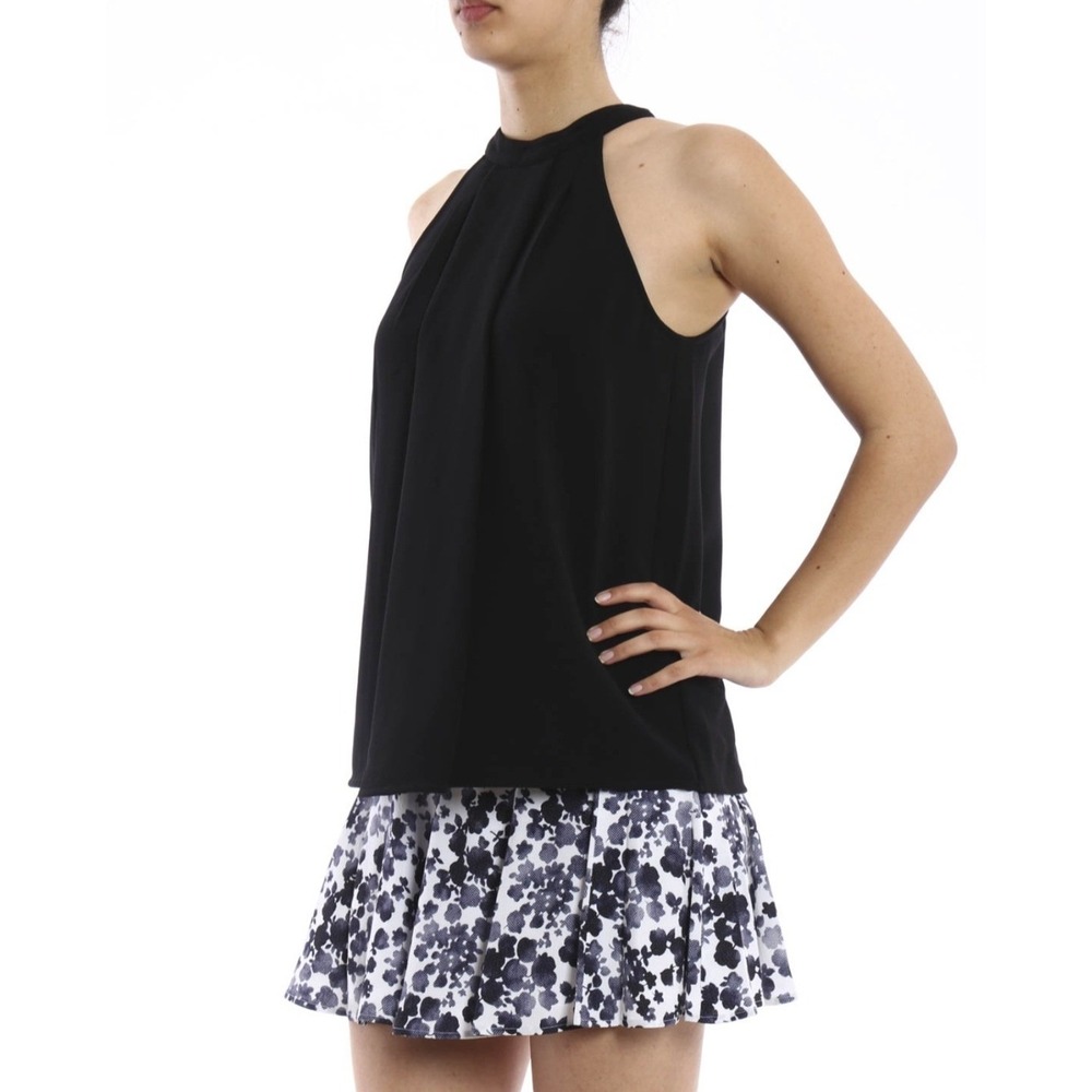 Michael Kors Black Halter Neck‎ Pleated Flare Top Women's XL pMS64KUC3GZ New NWT